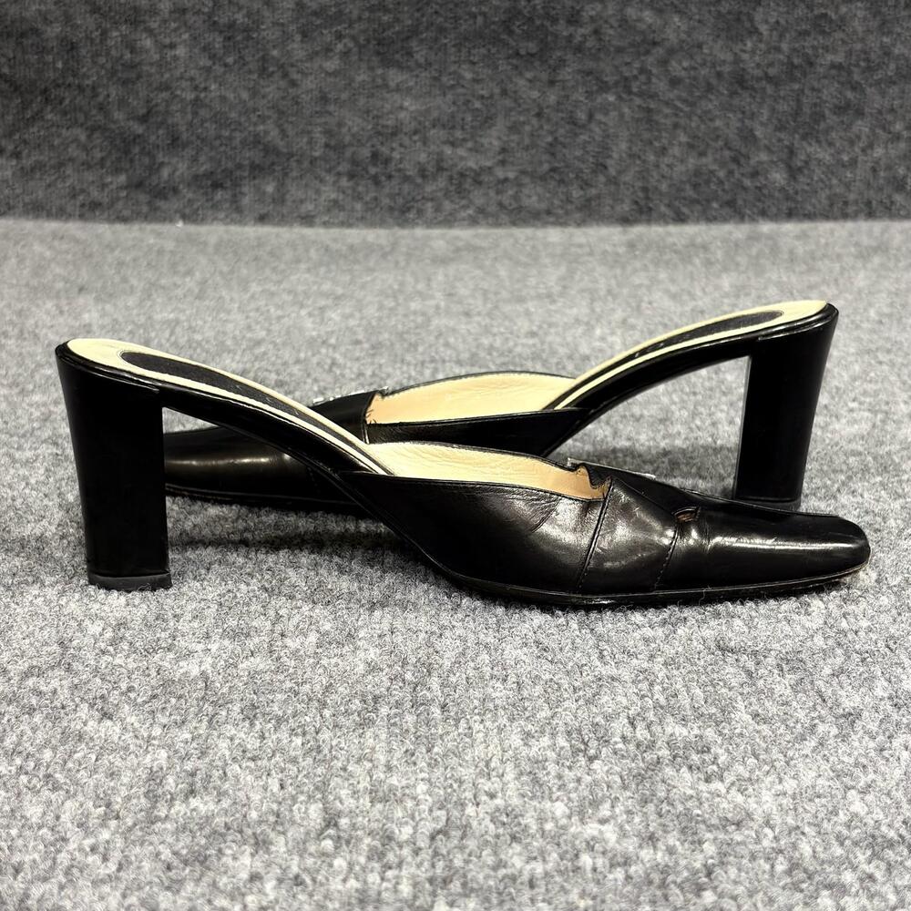 Vintage Gucci Shoes Womens 6 Black Leather Square Toe Cutout Mule Slides Y2K